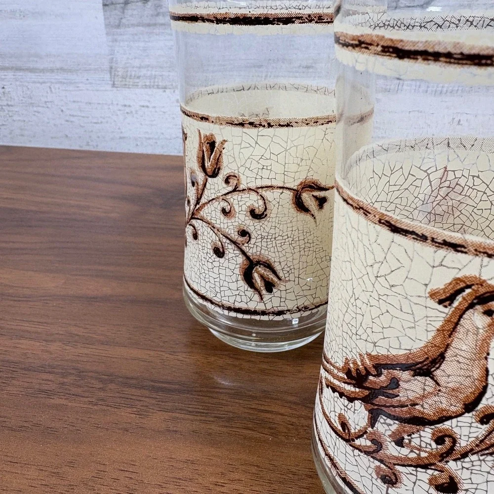 Libbey Partridge Crackle Tumbler Glasses‎ 1970 Bolero Glassware Set of 4